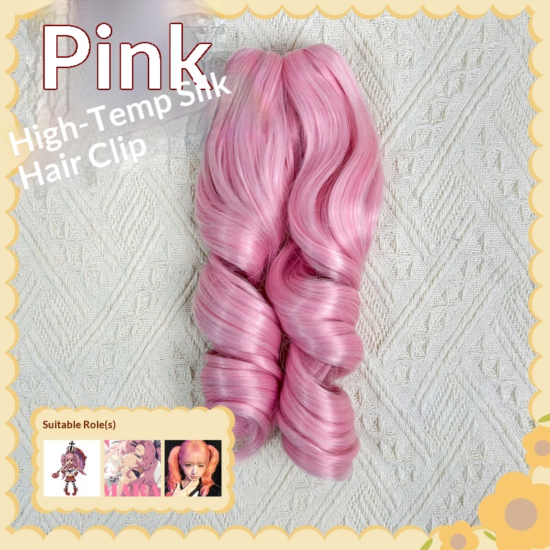 Clip In Hair Piece - ピンクの合成毛ポニーテールクリップ、耐熱シルク製ウェーブ状ふわふわヘアピース、ドールコスプレ衣装装飾用