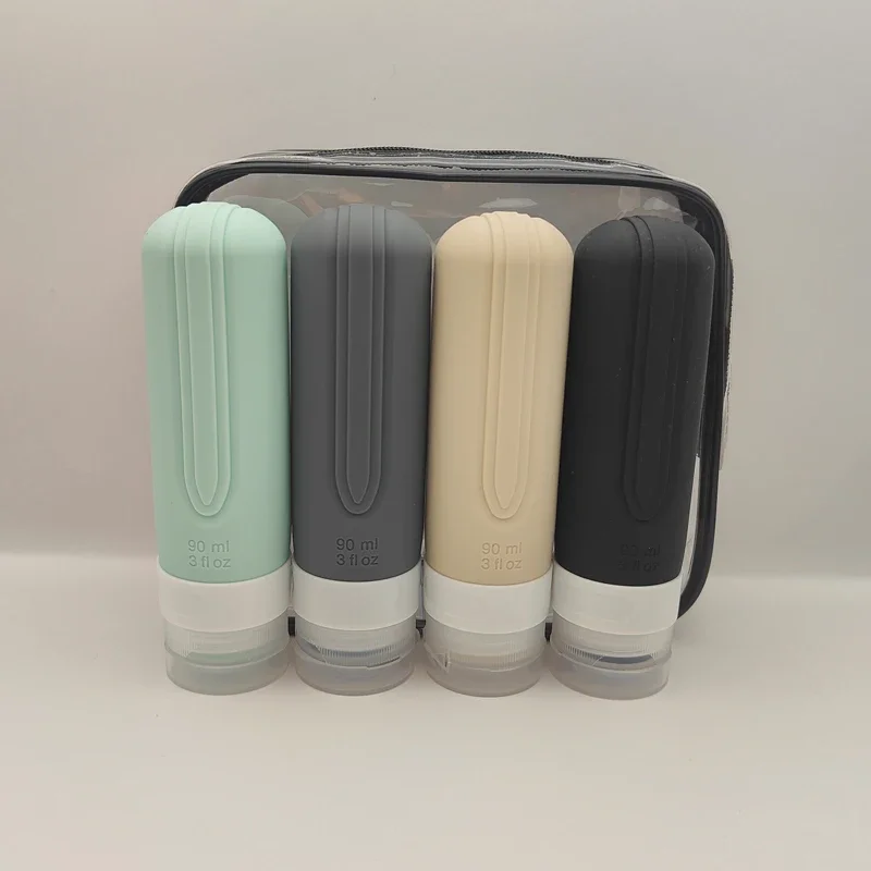 Dry Shampoo Travel - トイレタリー用の詰め替え可能なシリコントラベルボトル,漏れ防止詰め替えボトル,シャンプーローション用の絞り器付きトラベルコンテナ,90ml,1セットあたり4個