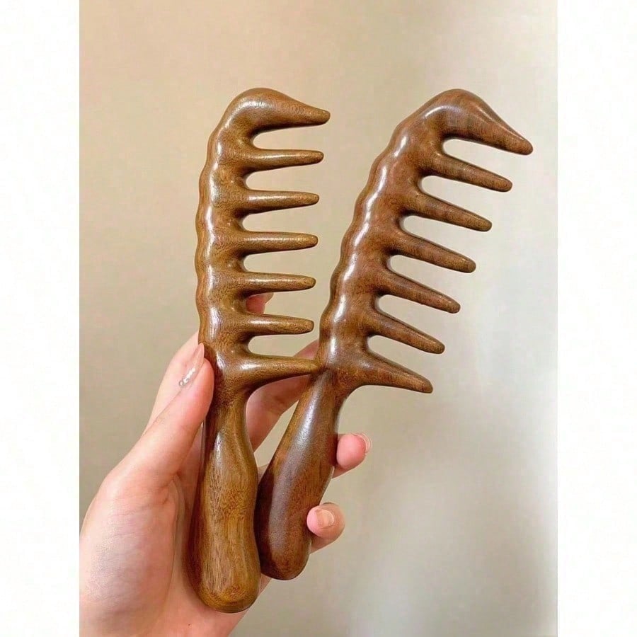 1ピース天然白檀製広歯櫛、帯電防止・耐熱性木製ヘアコーム、ウ - Hair Care Wavy Hair のレビューと価格