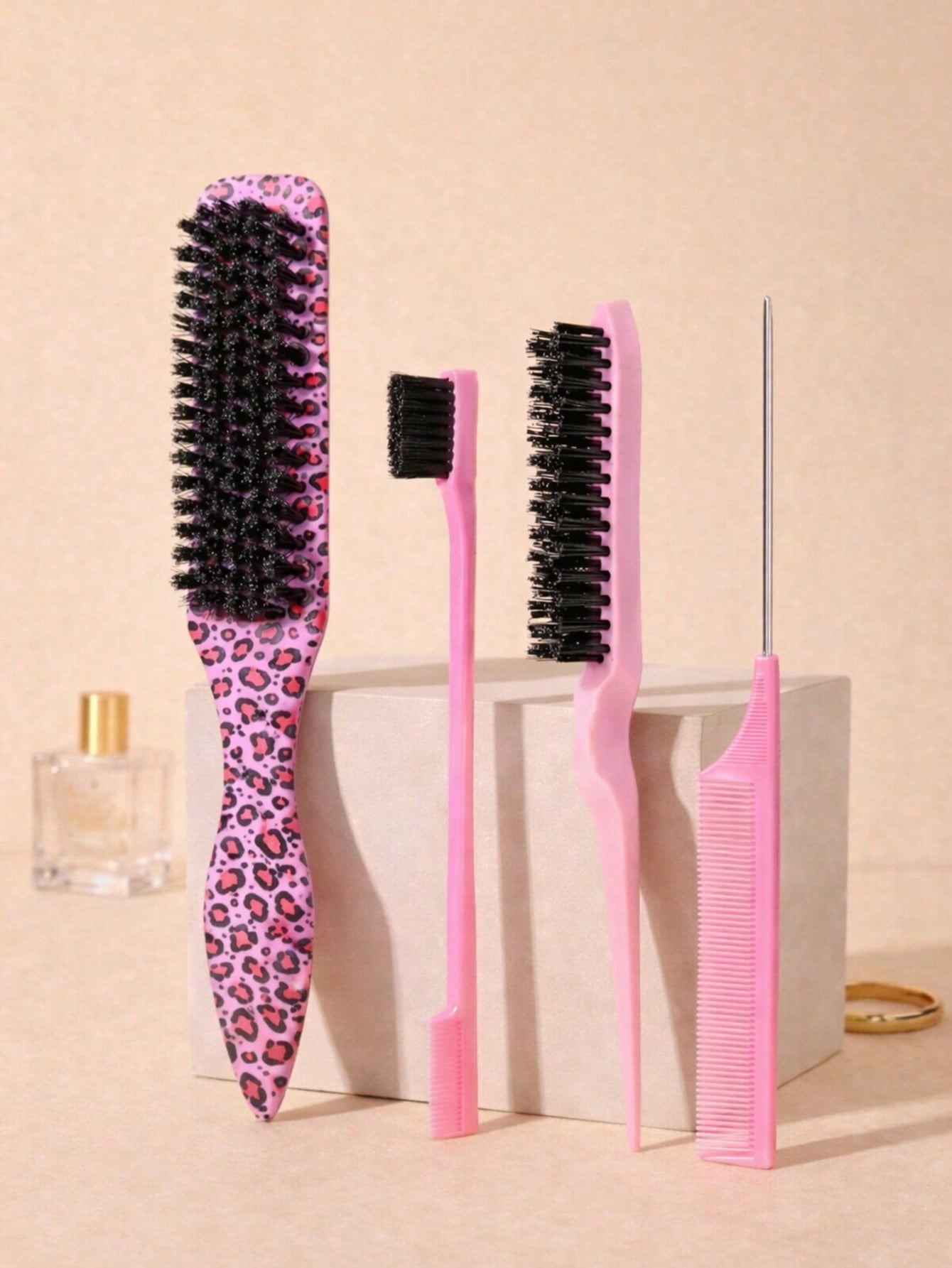 5個入りレオパード柄テールコーム＆ブラシセット、柔らかい毛と - Hair Care Homemade のレビューと価格