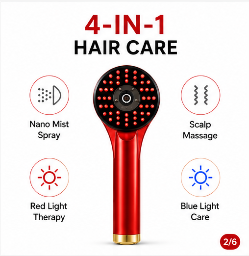 4in1電動頭皮マッサージコーム、ナノミストスプレー、赤青光 - Hair Care Homemade のレビューと価格