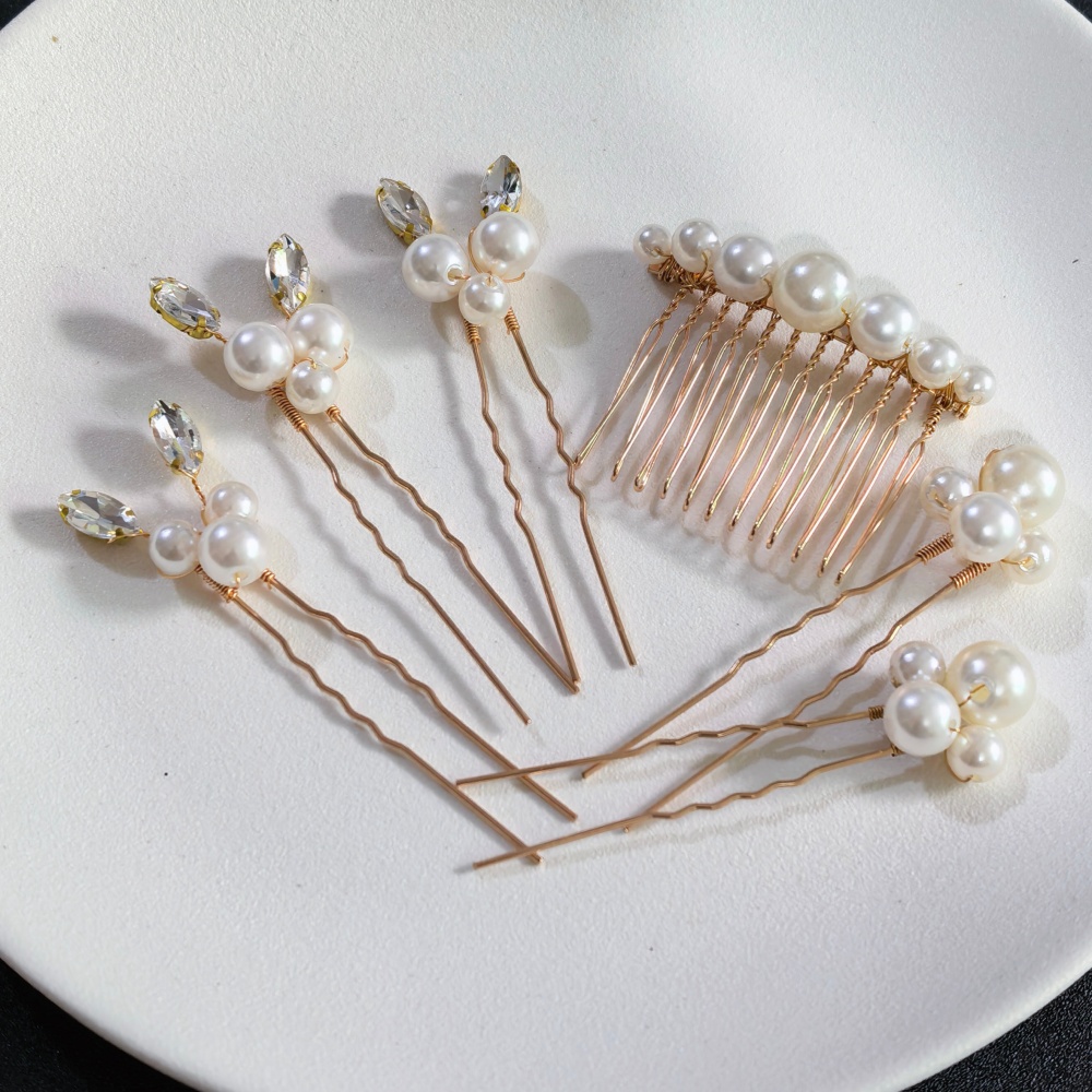 パールクリスタルヘアピンコームセットブライダルウェディングヘ - Clip In Hair Piece のレビューと価格