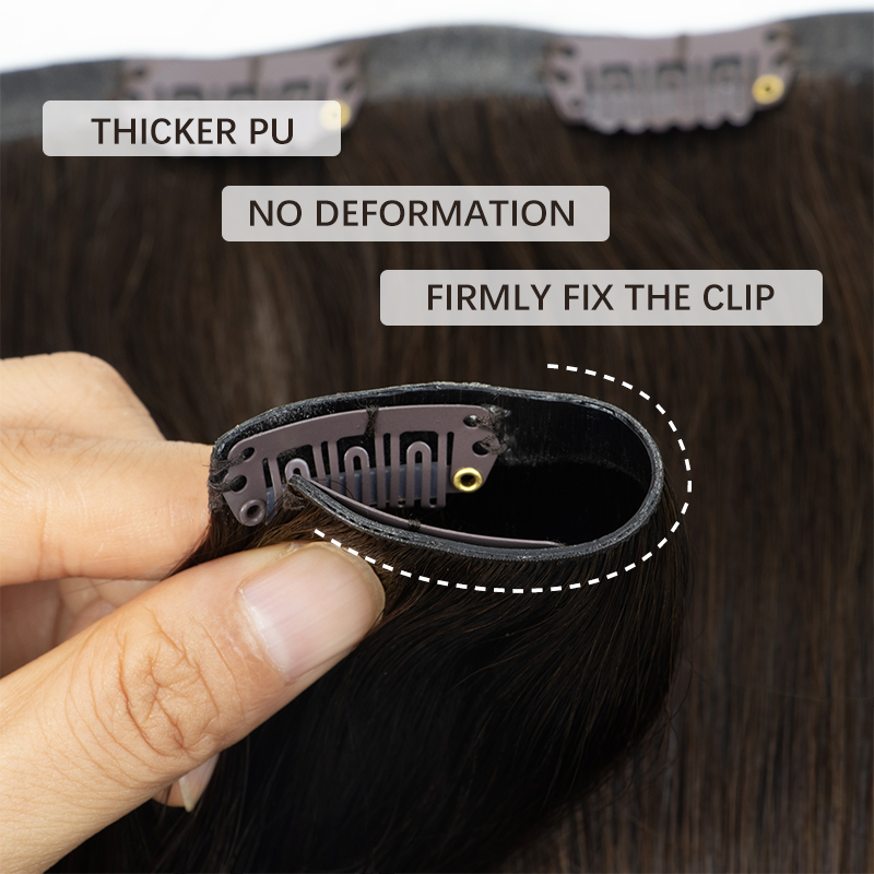 目に見えない厚い PU クリップ人毛エクステンションシームレ - Clip In Hair Piece のレビューと価格